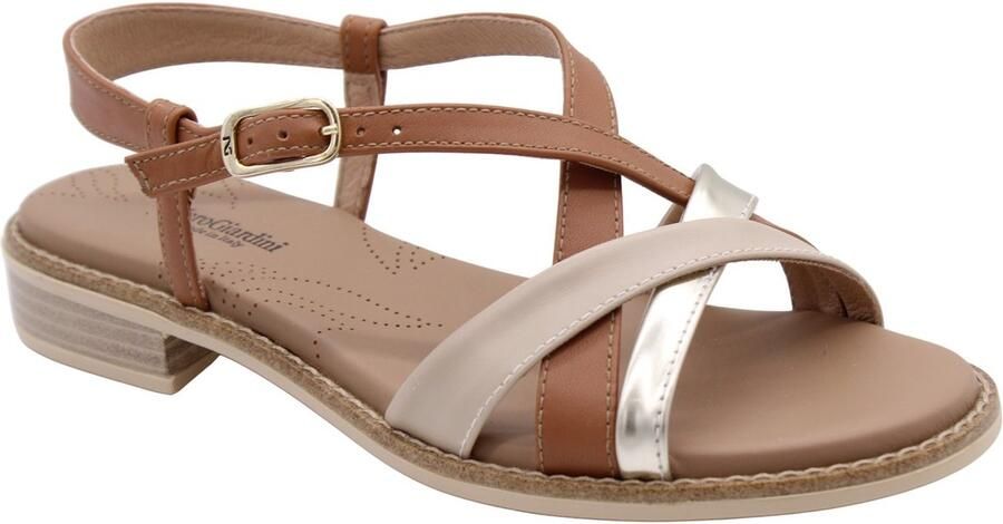 NeroGiardini Platte sandalen Tamigi T.Brill Platino 6074 Armenia Cognac Tr Beva