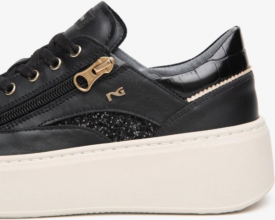 NeroGiardini Sneaker Guanto T.Glitter Gr.Top Zwart Zeus T.Brill Platinum 6 Fashion Wear Vrouwen
