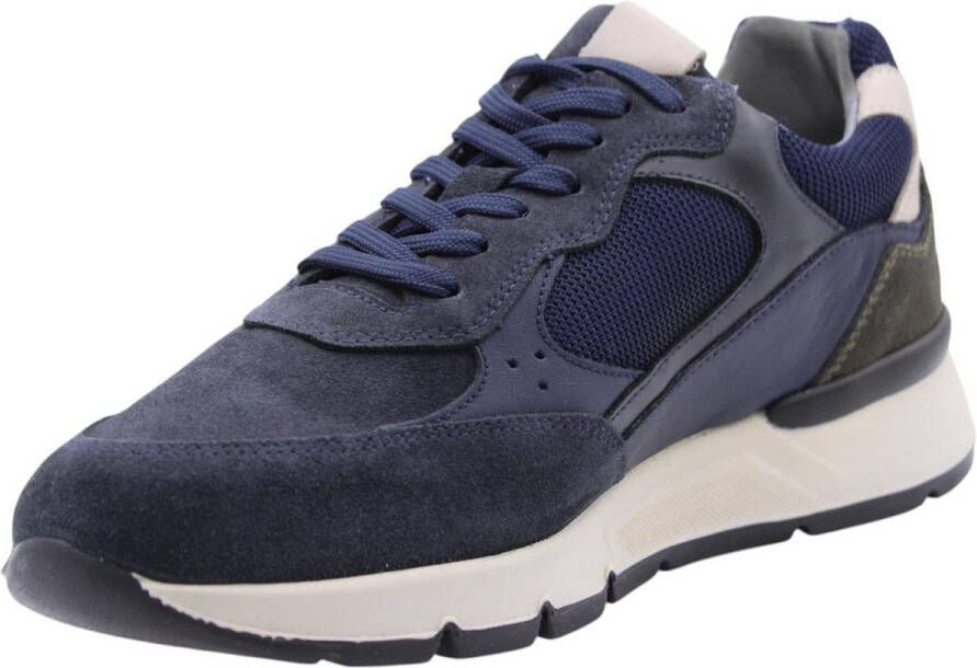 Nerogiardini Blauwe Leren en Suède Sneakers Blue Heren