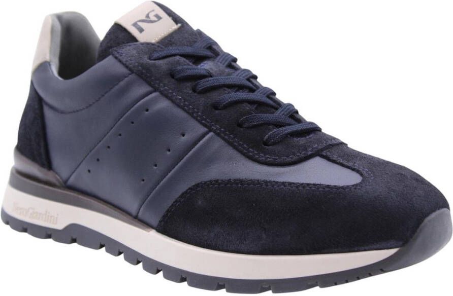 Nerogiardini Blauwe Leren en Suède Sneakers Blue Heren