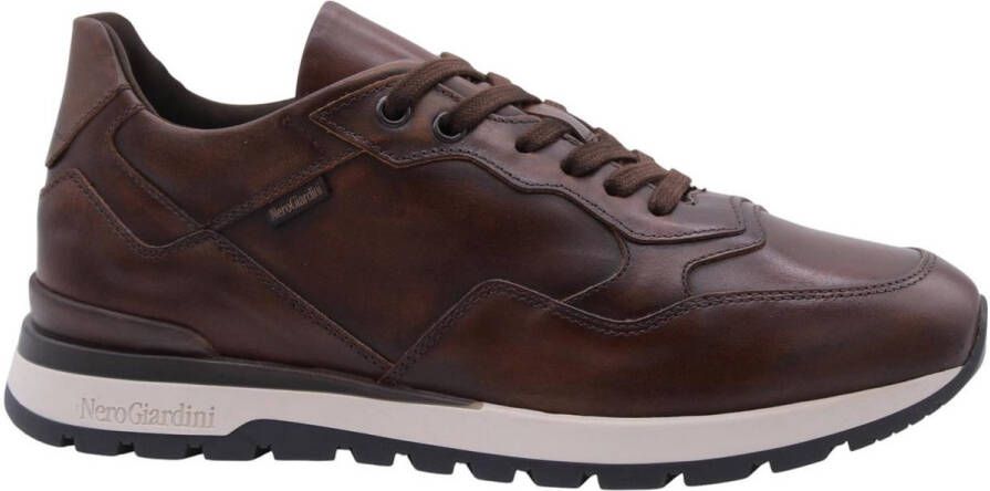 Nerogiardini Bruine leren enkellaarsjes met veters Brown