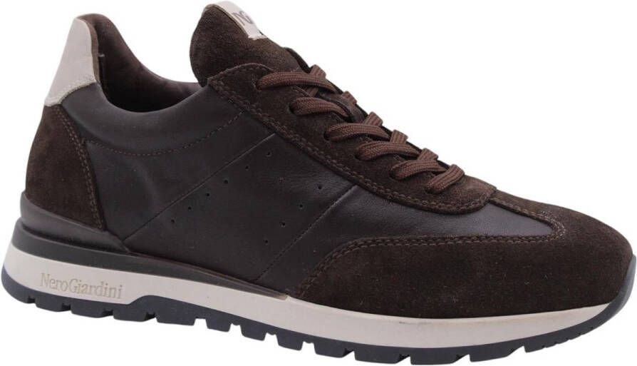 Nerogiardini Leren Heren Sneakers Stijlvol Comfortabel Brown Heren