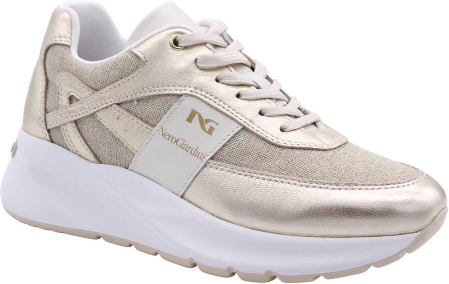 NeroGiardini Sneaker Etoile T.Lino Lurex 06 Beig Velvet Osso 0100 Pu.Bi Fashion Wear Vrouwen