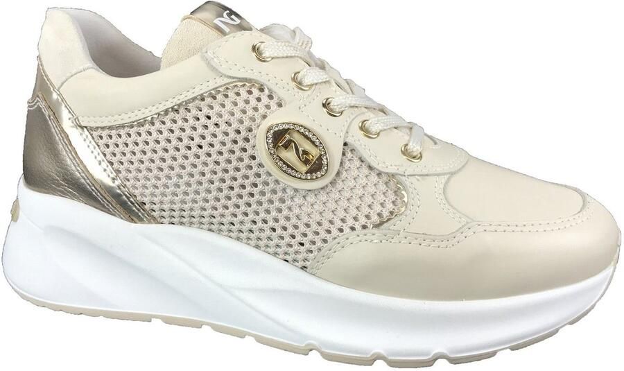 NeroGiardini 15180 beige leren damessneaker voor steunzolen Bonne Shoe