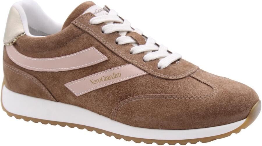NeroGiardini Sneaker Velour Nappa Pandora Rosa Etoile Miele T.Glitter G Fashion Wear Vrouwen