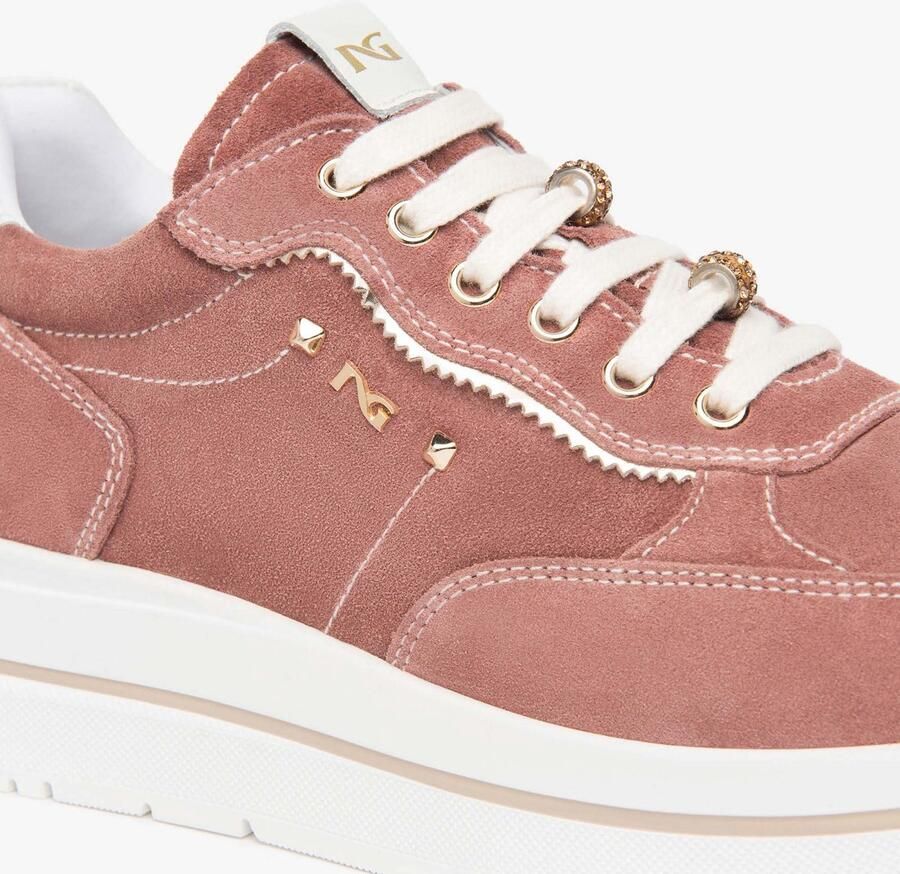 NeroGiardini Sneaker Velour Rosa Velvet Osso 0100 T.Brill Platino 6074 Fashion Wear Vrouwen