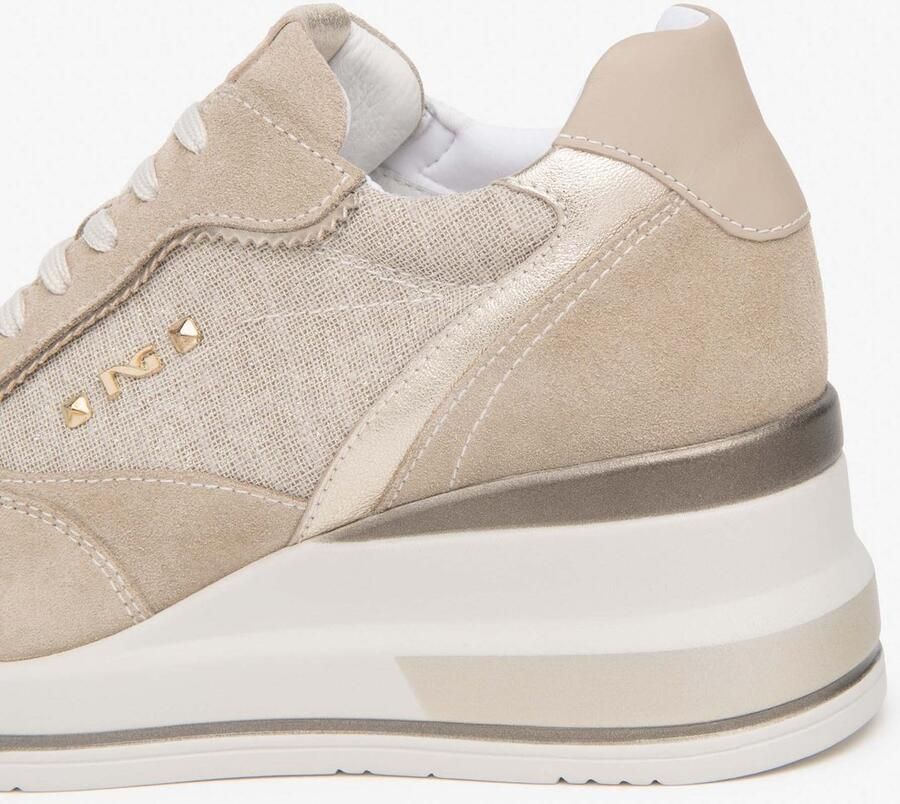 NeroGiardini Sneaker Velour T.Lino Lurex 06 Beig Etoile Miele Tamigi Sa Fashion Wear Vrouwen