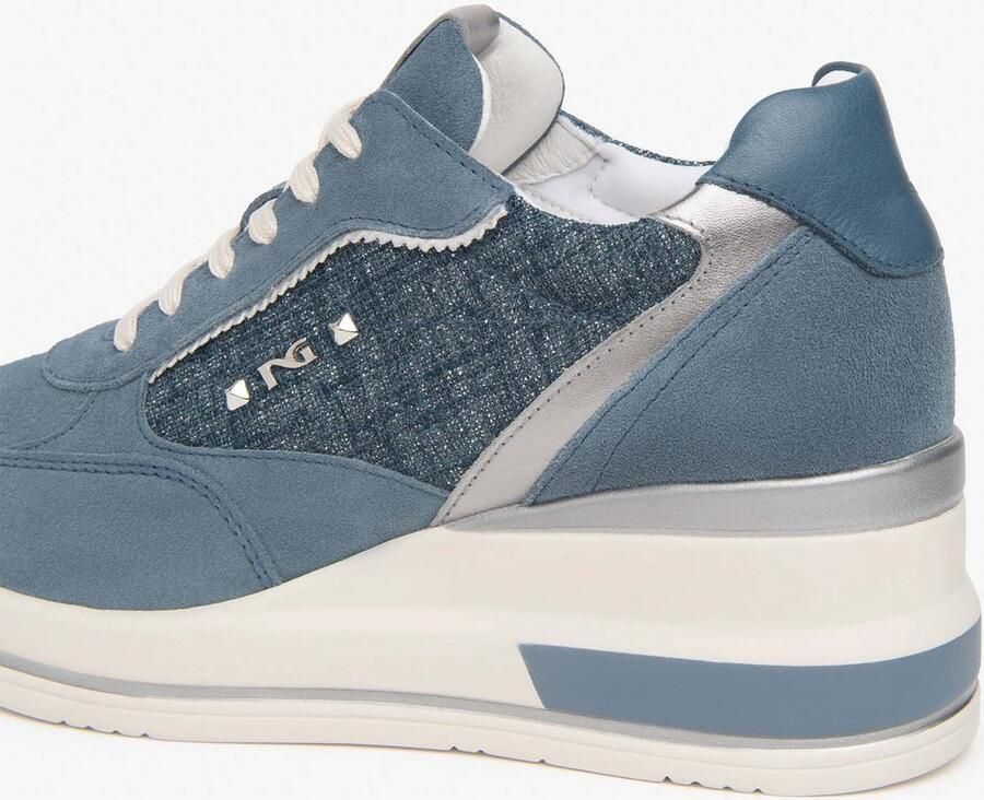 NeroGiardini Sneaker Velour T.Lino Lurex 06 Oxigen Grijs Sauvage Jeans Fashion Wear Vrouwen