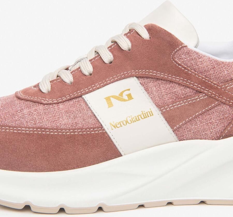 NeroGiardini Sneakers Velour Rosa T.Lino Lurex 06 Velvet Osso 0100 Fashion Wear Vrouwen