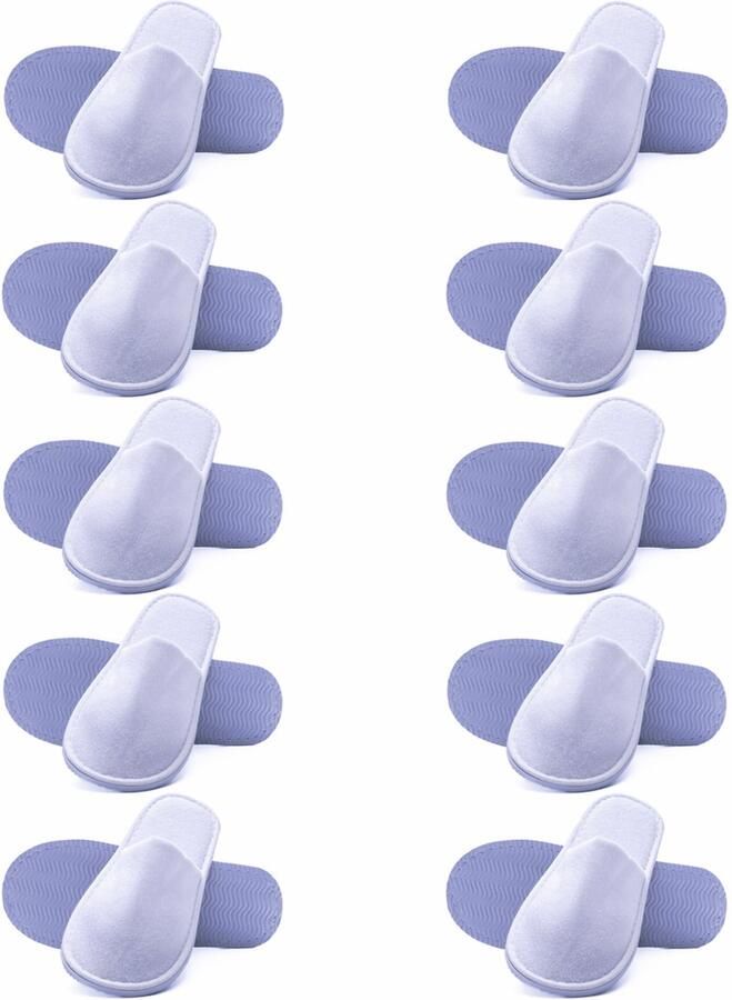 Nesto's Hotel Slippers Wegwerp Pantoffels Gasten Sloffen Sauna Wellness Spa Badstof Gesloten Neus Maat L (43-47) 10 Paar Wit