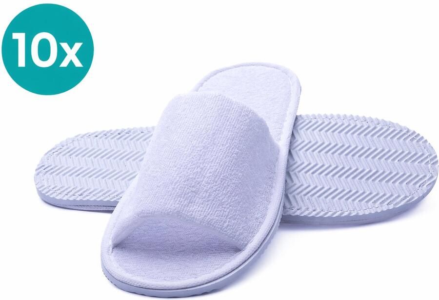Nesto's Hotel Slippers Wegwerp Pantoffels Gasten Sloffen Sauna Wellness Spa Badstof Open Neus Maat M (36-42) 10 Paar Wit