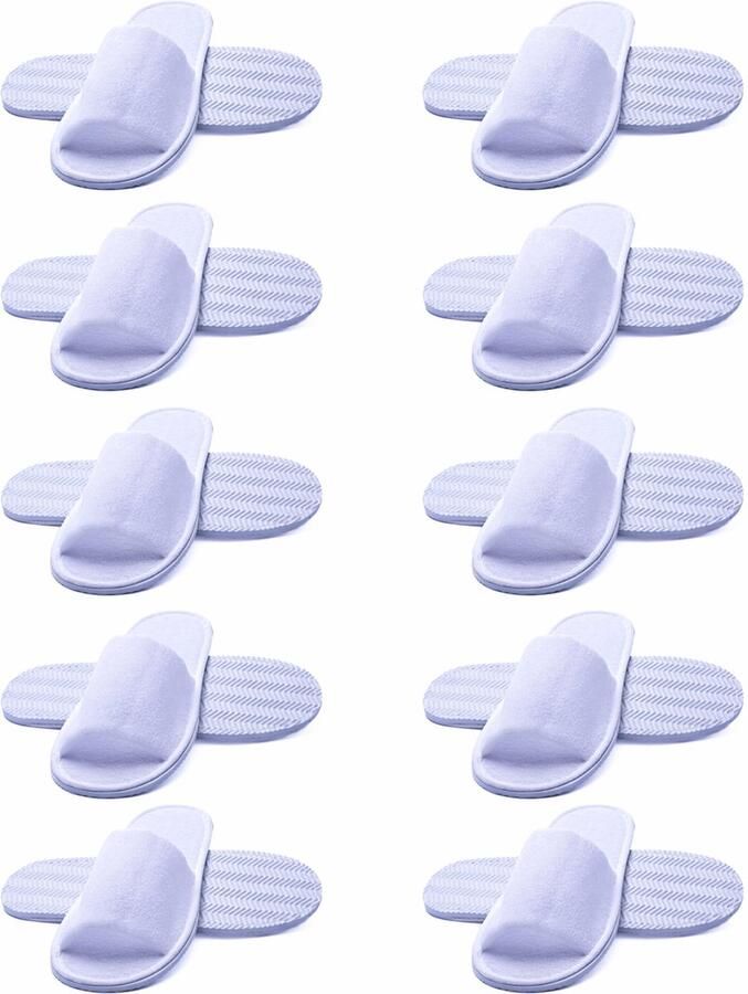 Nesto's Hotel Slippers Wegwerp Pantoffels Gasten Sloffen Sauna Wellness Spa Badstof Open Neus Maat L (43-47) 10 Paar Wit