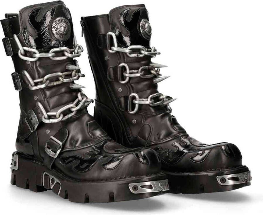 New Rock M-727-S5 Kniehoge laarzen 47 Shoes Zwart Zilverkleurig
