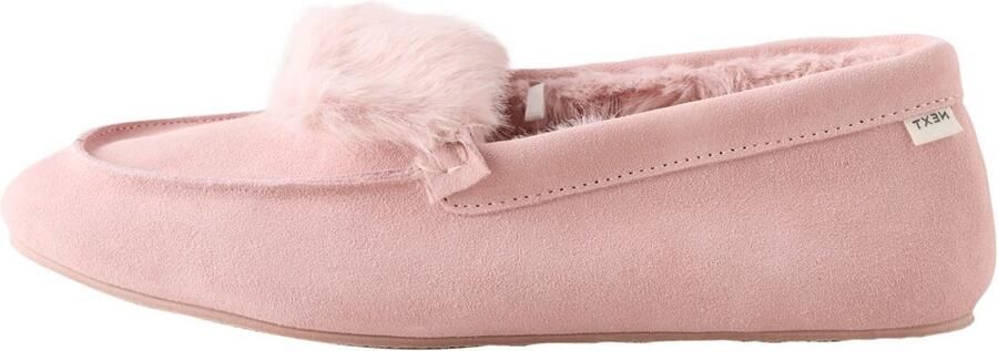 Next Dames Bontgevoerde suède moccassinpantoffels met omslag Roze