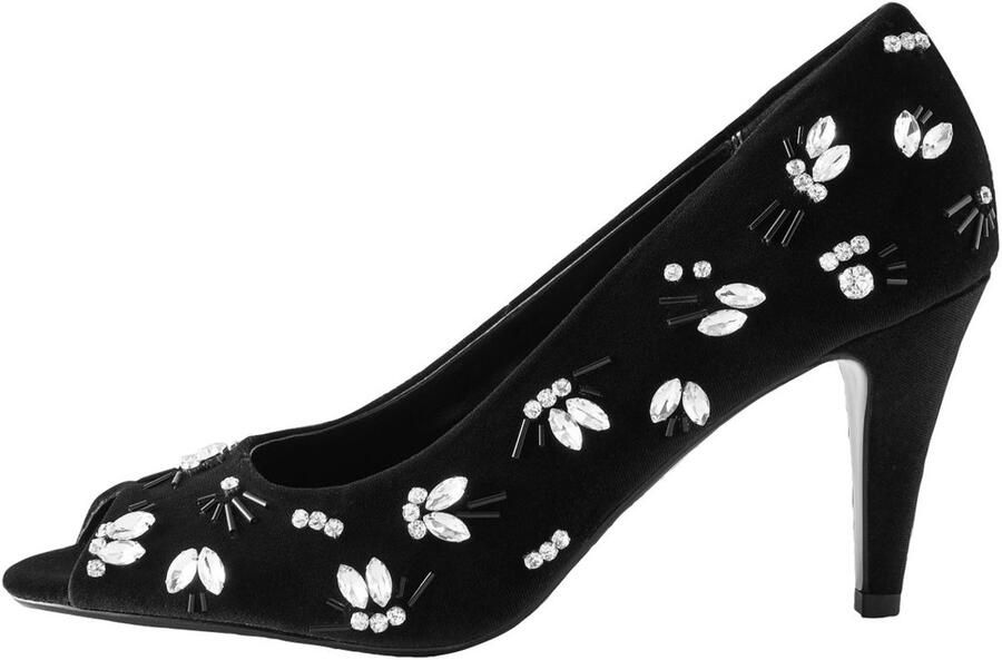Next Dames Forever Comfort fluwelen versierde hakken met open teen Zwart