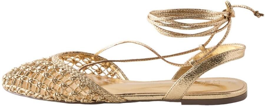 Next Dames Forever Comfort geweven ballerina's met bloemmotief en enkelbandje Goud