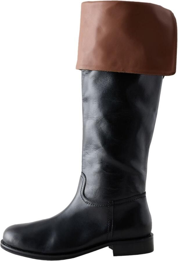 Next Dames Forever Comfort leren kniehoge laarzen met omgeslagen boord Zwart