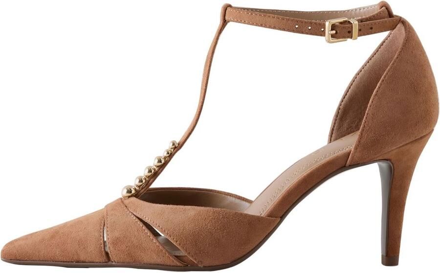Next Dames Forever Comfort leren tweedelige versierde hakken met T-bandje Bruin