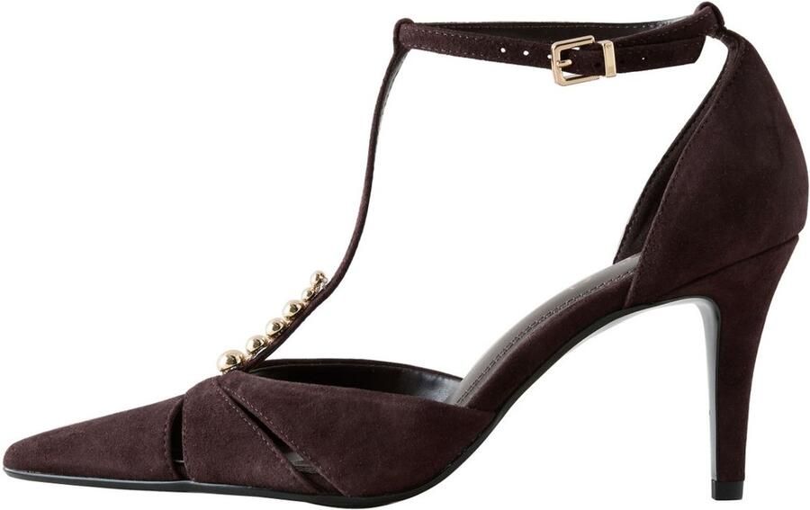 Next Dames Forever Comfort leren tweedelige versierde hakken met T-bandje Bruin