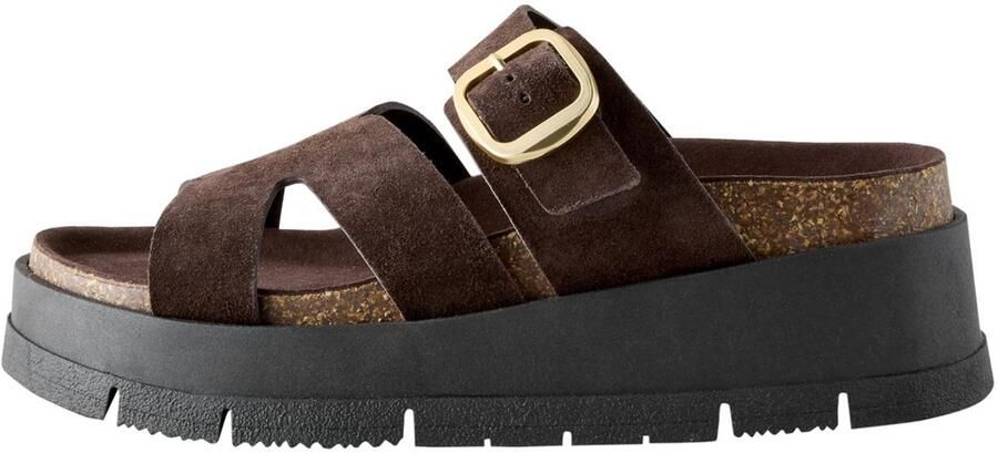 Next Dames Leren sandalen met gesp en bandjes Bruin
