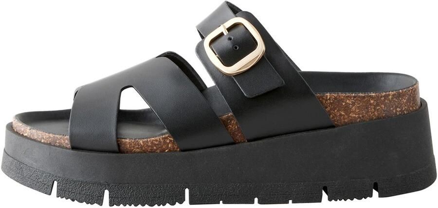 Next Dames Leren sandalen met gesp en bandjes Zwart