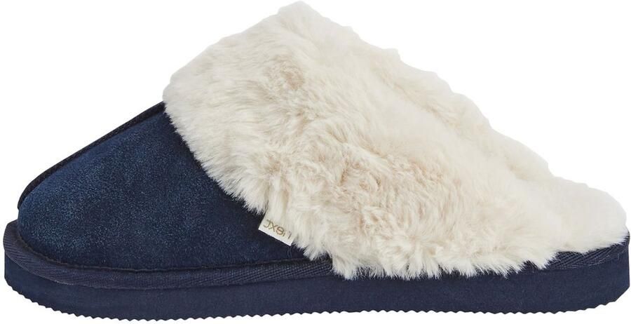 Next Dames Met imitatiebont gevoerde suède pantoffelmuiltjes Blauw