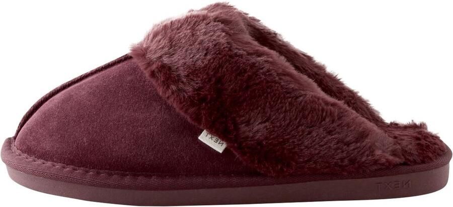 Next Dames Met imitatiebont gevoerde suède pantoffelmuiltjes Rood