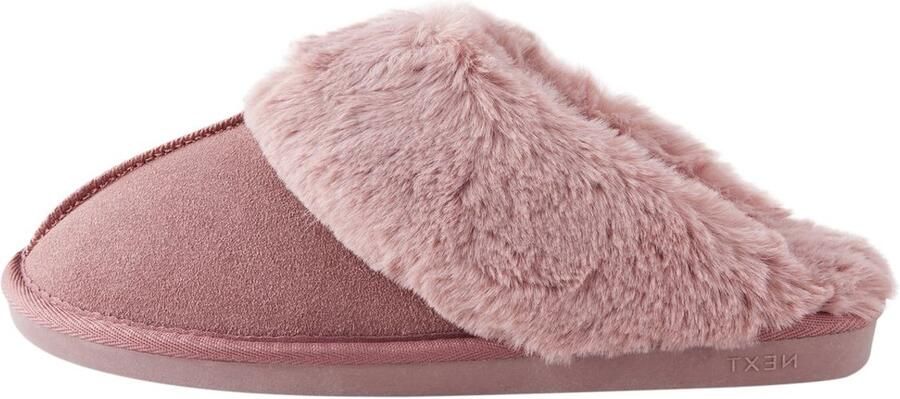 Next Dames Met imitatiebont gevoerde suède pantoffelmuiltjes Roze