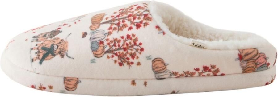Next Dames Pluizige muilpantoffels met print Crème