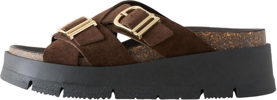 Next Dames Sandalen met plateauzool en dubbele gesp Bruin