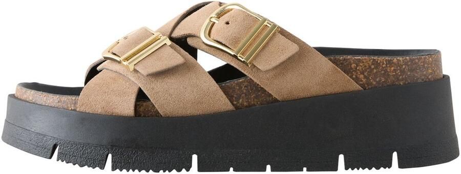 Next Dames Sandalen met plateauzool en dubbele gesp Bruin