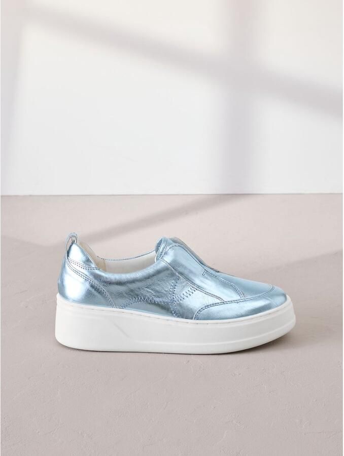 Next Dames Signature leren sneakers met dikke sleehak en plateauzool Blauw