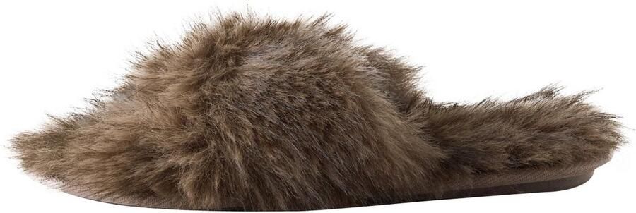 Next Dames Slippers van imitatiebont met open teen Bruin