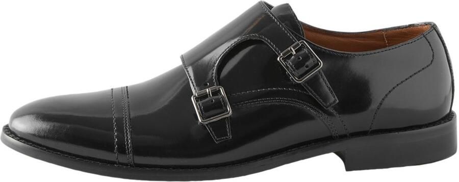 Next Heren Glanzende dubbele Monk-schoenen Zwart
