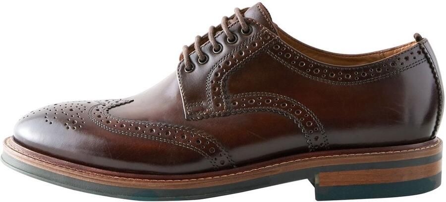 Next Heren Leren brogues met contrasterende zool Bruin