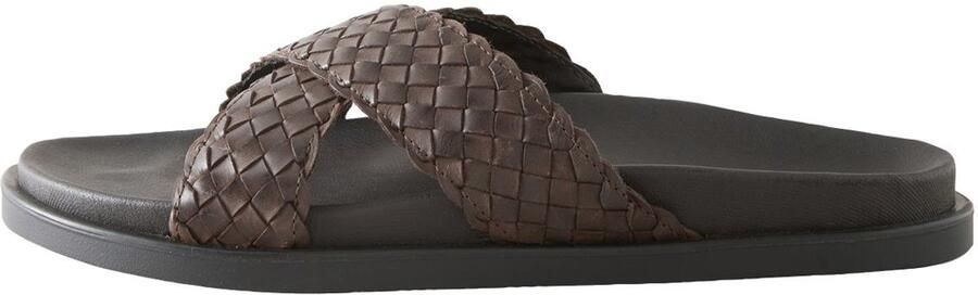 Next Heren N. Premium leren geweven slidesandalen Bruin