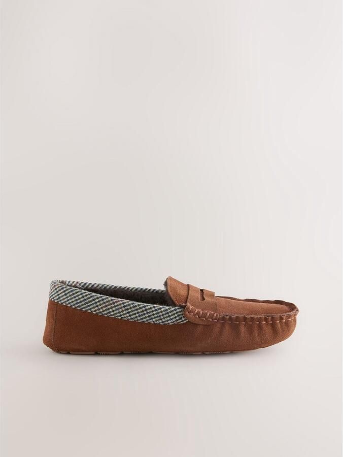 Next Heren Signature suède mocassinpantoffels met rand Bruin