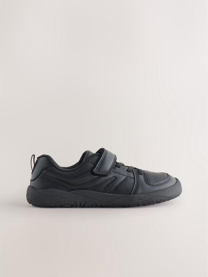 Next Jongens Barefoot leren elastische veterschoenen voor school met 1 klittenbandje Zwart