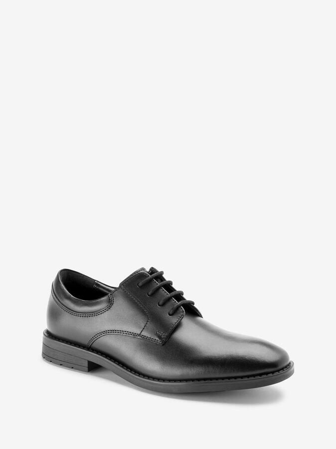 Next Jongens Leren effen schoolschoenen met veters brede pasvorm Zwart
