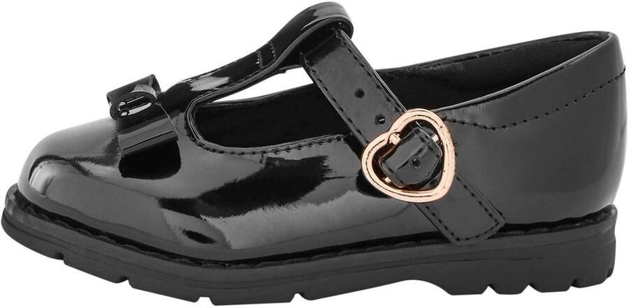Next Meisjes Junior-schoolschoenen met T-bandje strik en wijde pasvorm (G) Zwart