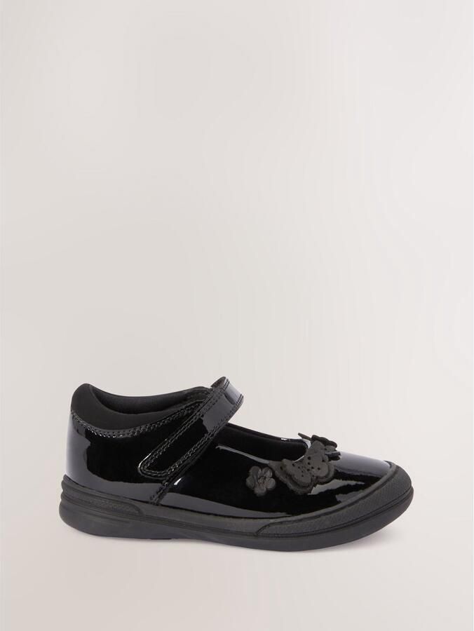Next Meisjes Leren Mary Jane-kinderschoenen voor school met wijde pasvorm (G) Zwart