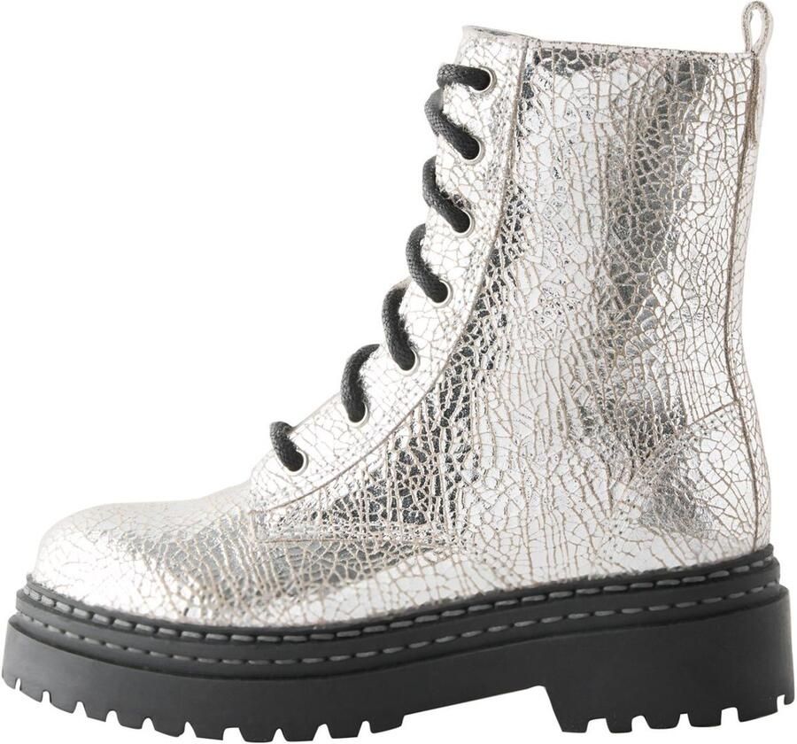 Next Meisjes Leren veterlaarzen met dikke zool Zilver