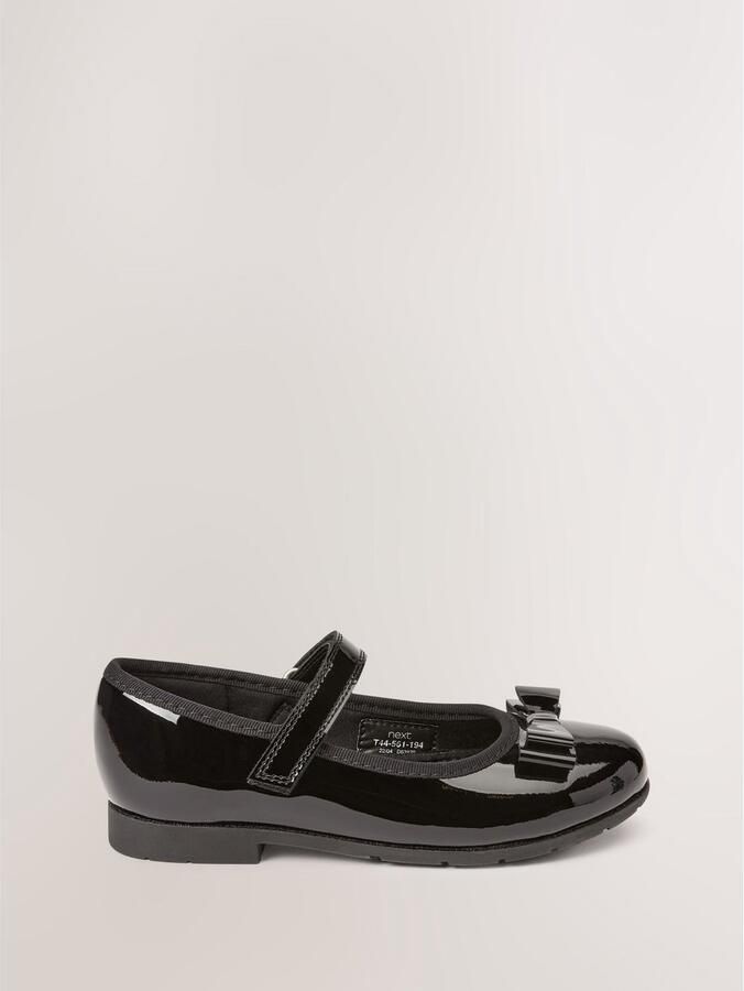 Next Meisjes School Leren Mary Jane-schoenen met strik en brede pasvorm (G) Zwart