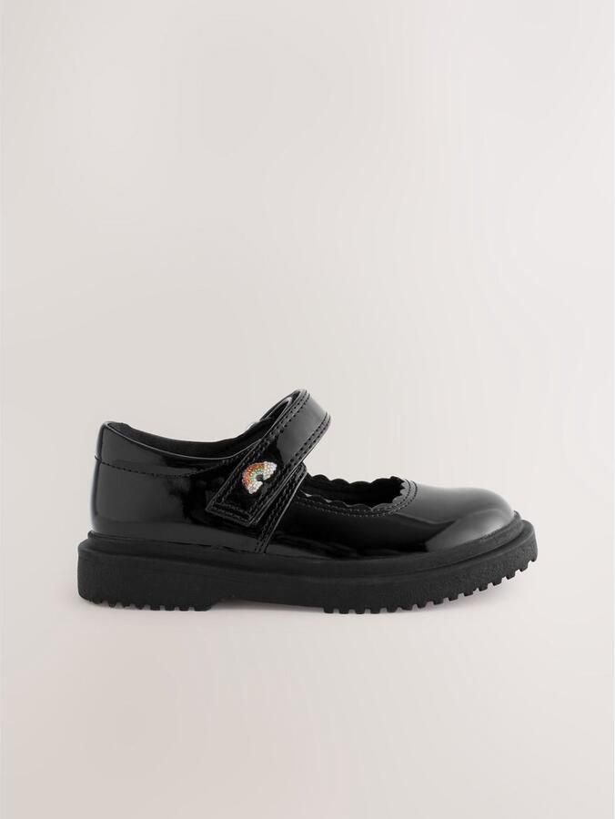 Next Meisjes Stoere Mary Jane-schoenen met regenboogprint voor school Zwart