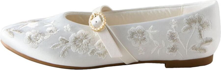 Next Meisjes Vlekbestendige satijnen Mary Jane-schoenen met borduursel Wit