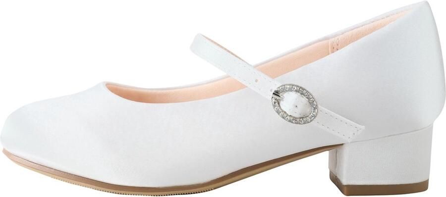 Next Meisjes Vlekbestendige satijnen Mary Jane-schoenen met hak voor bloemenmeisjes brede pasvorm (G) Wit