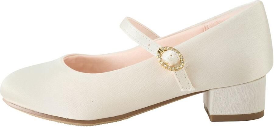 Next Meisjes Vlekbestendige satijnen Mary Jane-schoenen met hak voor bloemenmeisjes Crème