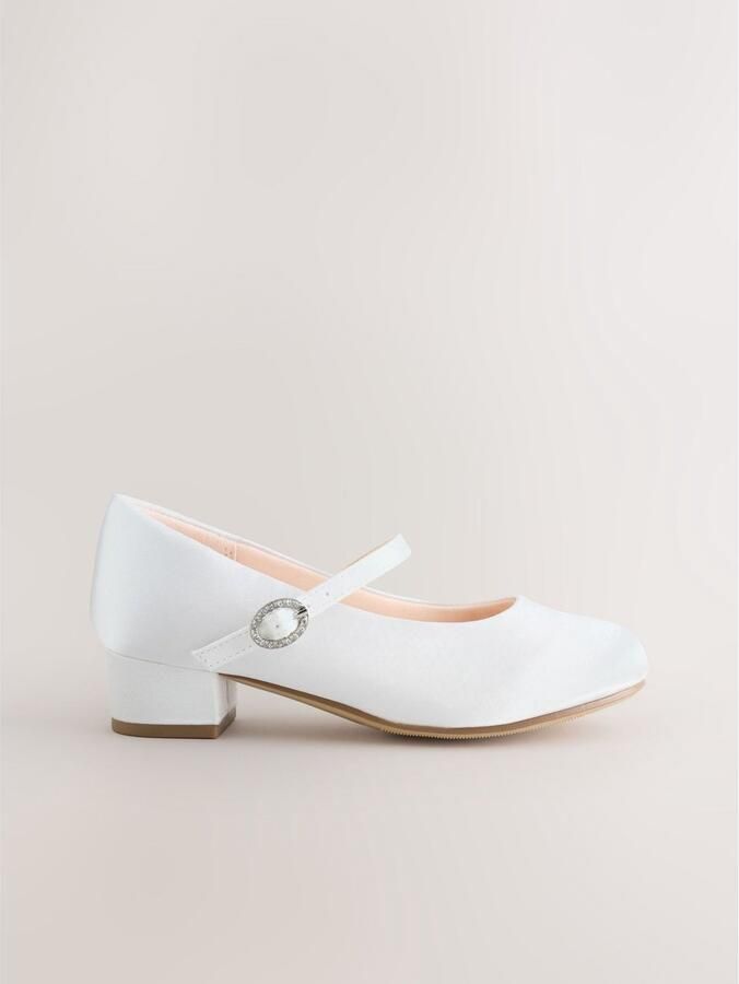 Next Meisjes Vlekbestendige satijnen Mary Jane-schoenen met hak voor bloemenmeisjes Wit