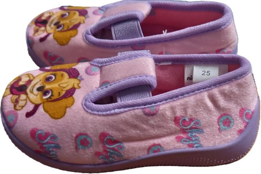 Nickelodeon Paw Patrol sloffen pantoffels Skye lila roze fluweel velvet rubberen zool
