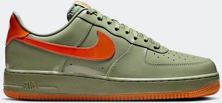 Nike Air Force 1 Low Premium Olive Green Orange Patent Leather Sneakers Heren Doos Zonder Deksel